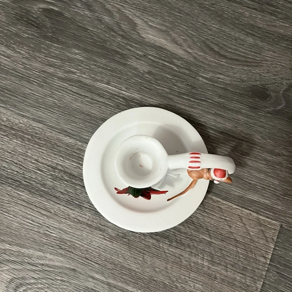 The Night Before Christmas Porcelain Candle Holder Mouse Vintage W/box No Candle